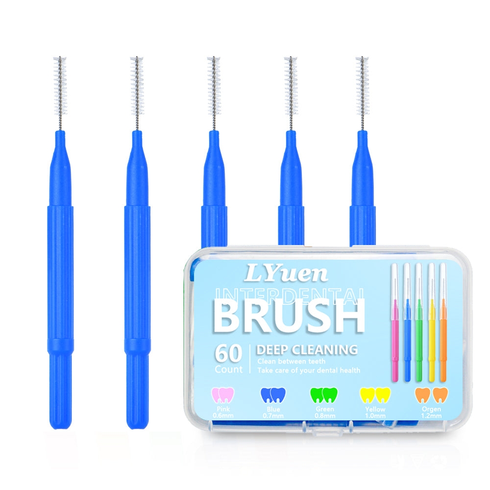 LYuen 5 Sizes Orthodontic Interdental Brushes – 60Pcs Extra Slim Dental Picks for Tight Gaps & Bridge Care, Thin Handle Design