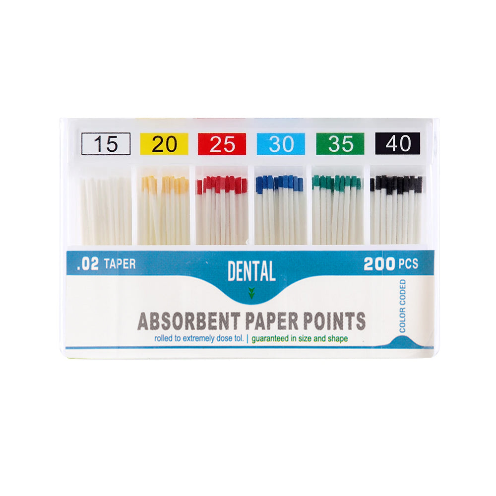 LYuen Dental Absorbent Paper Points Taper 02/04/06 Pure Cotton Fiber Root Canal Drying Endodontist Dentist Consumables Multiple Sizes Color-Coded
