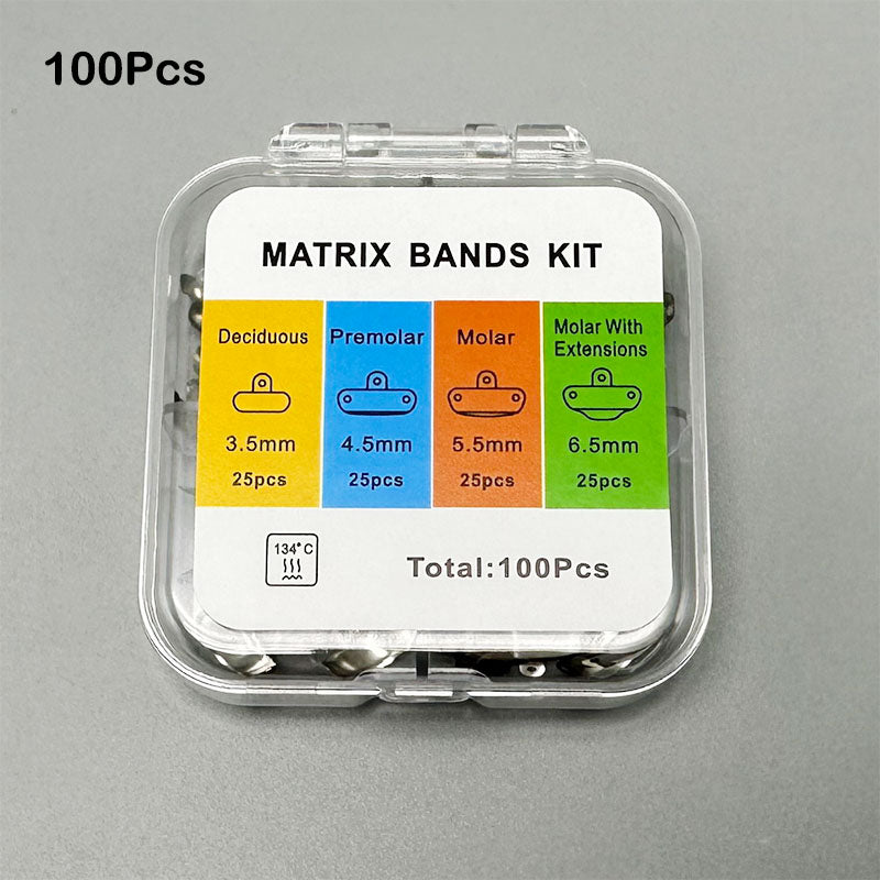 "LYuen Sectional Contoured Matrix System – 100Pcs Metal Matrices M4 (3.5-6.5mm) + Nickel Titanium Clamping Rings R6, Autoclavable 135°C for Restorative Dentistry  "