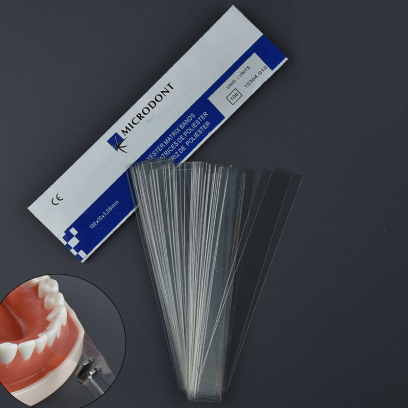 LYuen 100Pcs Polyester Matrix Bands – Dental Matrices for Interdental Spacing, Transparent 0.05mm Thin, Disposable Use Without Retainer (100mm×10mm)