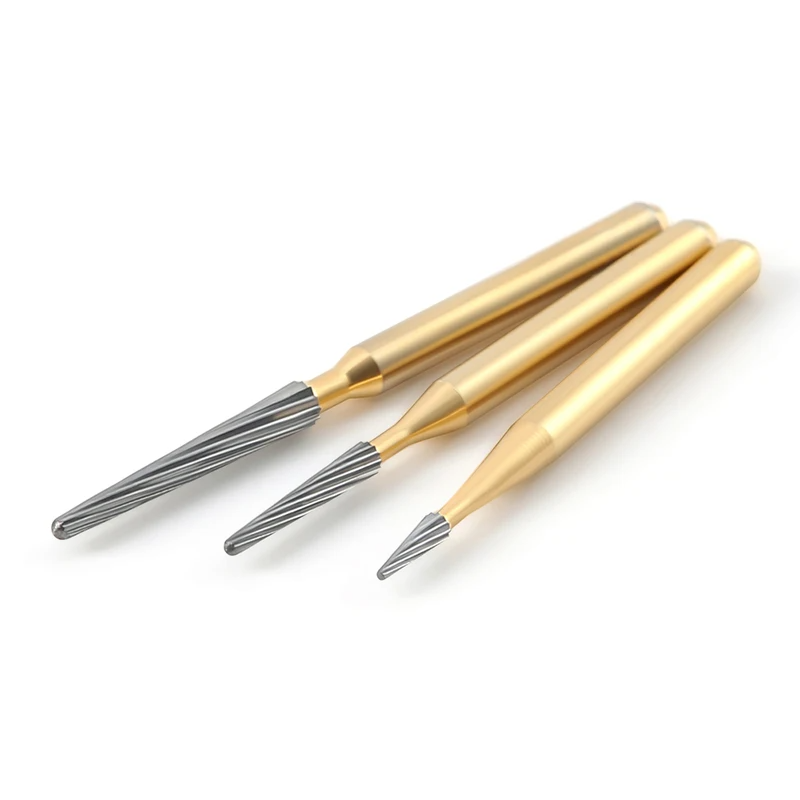 LYuen 5pcs 12-Fluted Tungsten Carbide Burs – FG7114/FG7214/FG7714 Taper Fissure Trimming & Finishing Tool, 1.6mm Shank for High Speed Handpiece (0.9-1.4mm Head)