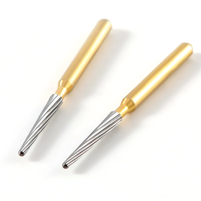LYuen 5pcs 12-Fluted Tungsten Carbide Burs – FG7114/FG7214/FG7714 Taper Fissure Trimming & Finishing Tool, 1.6mm Shank for High Speed Handpiece (0.9-1.4mm Head)