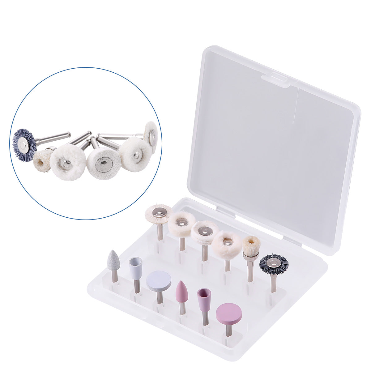 LYuen 12Pcs Dental Composite Polishing Kit – Multi-Material Silicone/Goat Hair/Felt Polishers, RA 2.35mm for Low Speed Handpiece, Finishing Tools (15,000 RPM)