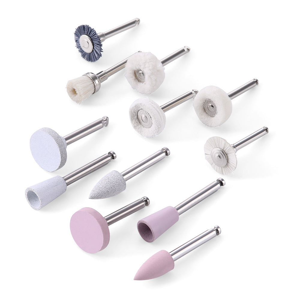 LYuen 12Pcs Dental Composite Polishing Kit – Multi-Material Silicone/Goat Hair/Felt Polishers, RA 2.35mm for Low Speed Handpiece, Finishing Tools (15,000 RPM)