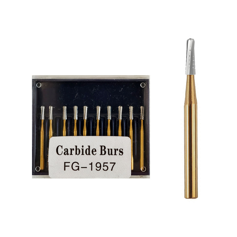 LYuen 10Pcs Dental Carbide Bur Set-FG1957/FG1958/FG557 Tungsten Steel Crown Metal Cutting Burs, High Speed Handpiece Dentistry Lab Tools (1.6mm)