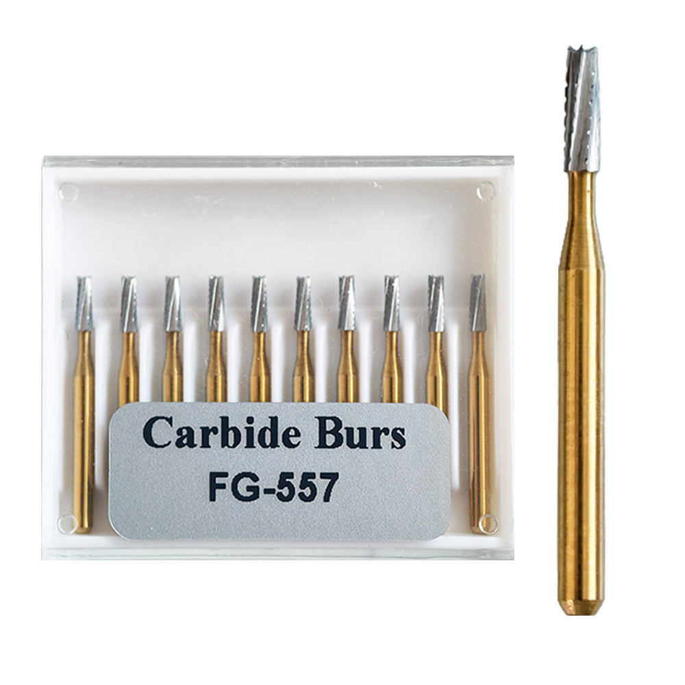 LYuen 10Pcs Dental Carbide Bur Set-FG1957/FG1958/FG557 Tungsten Steel Crown Metal Cutting Burs, High Speed Handpiece Dentistry Lab Tools (1.6mm)