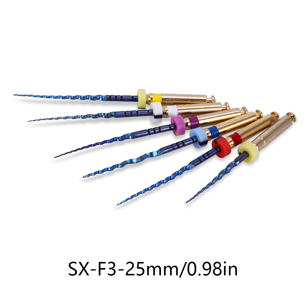 LYuen Dental Heat Activated Root Canal Files Kit SX-F3 6pcs/Box Heat Treated NiTi High Flexibility Dentist Endodontic Treatment Curved Canal Preparation Instruments