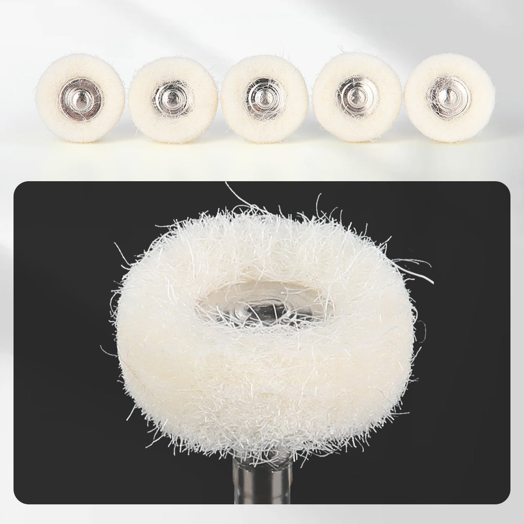 LYuen 5Pcs Dental Polishing Brush Set – Felt/Wool/Cotton/Goat Hair Wheels, RA 2.35mm Shank for Rotary Tools, Autoclavable Polisher