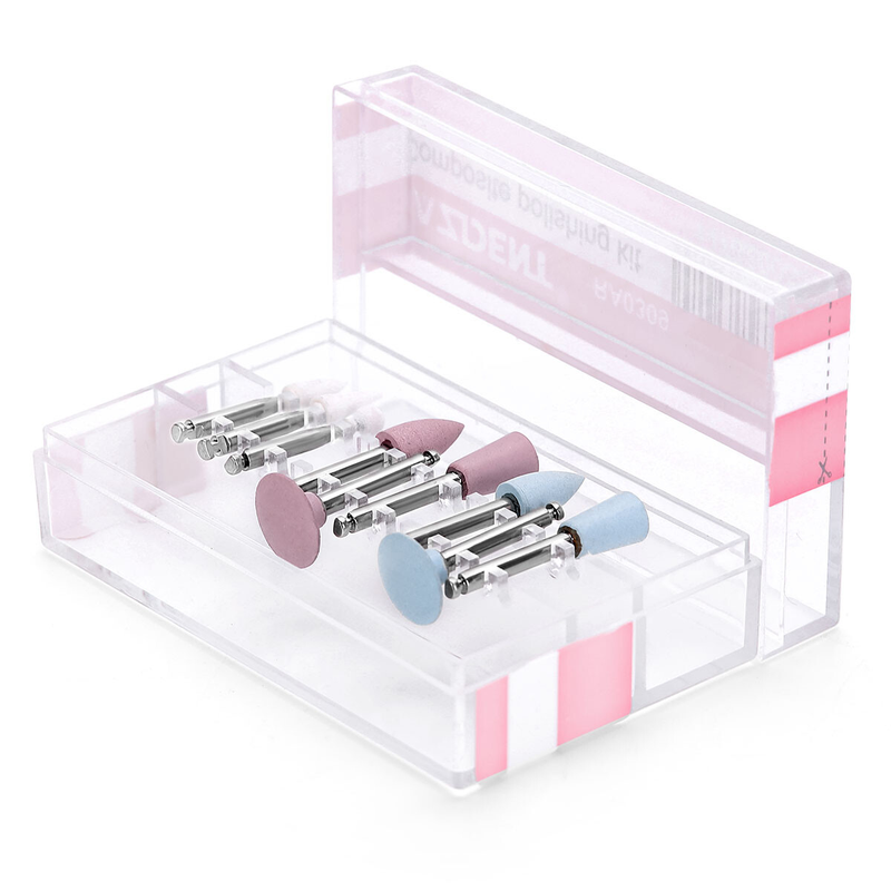 LYuen 9pcs RA0309 Dental Composite Polishing Kit – 3 White Stone + 6 Silicone Rubber Polishers, RA Low Speed Handpiece Contra Angle, Resin Sanding Set