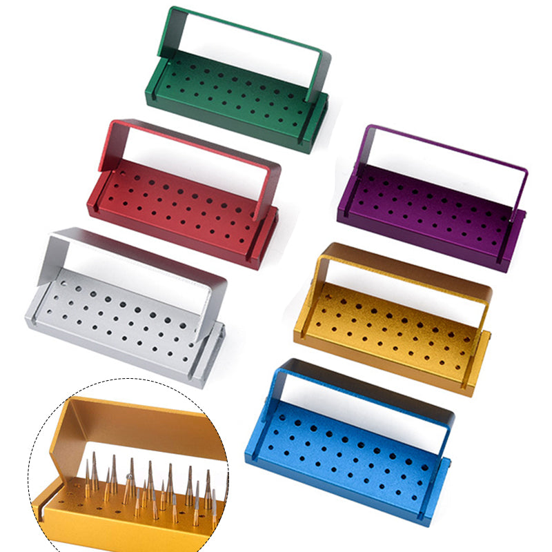 LYuen 30-Hole Dental Bur Holder – Aluminum High & Low Speed Handpiece Bur Block, Autoclavable 135°C Disinfection Box for Drills (10 Low + 20 High Speed Holes)