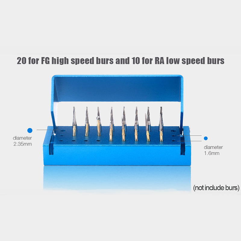 LYuen 30-Hole Dental Bur Holder – Aluminum High & Low Speed Handpiece Bur Block, Autoclavable 135°C Disinfection Box for Drills (10 Low + 20 High Speed Holes)