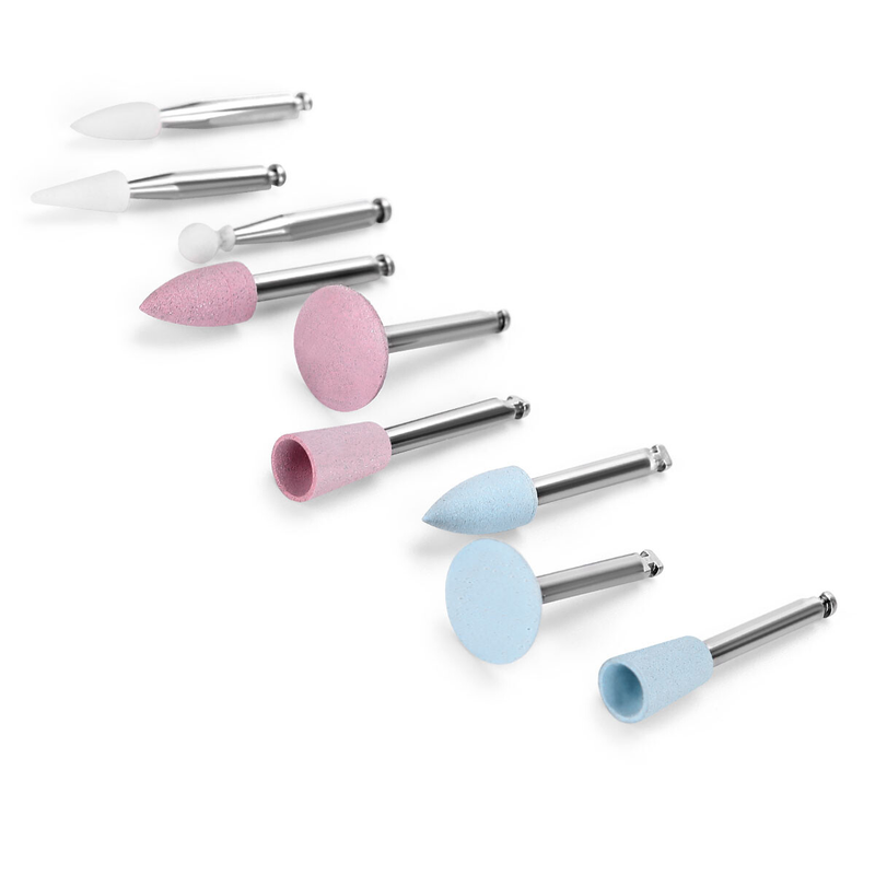 LYuen 9pcs RA0309 Dental Composite Polishing Kit – 3 White Stone + 6 Silicone Rubber Polishers, RA Low Speed Handpiece Contra Angle, Resin Sanding Set