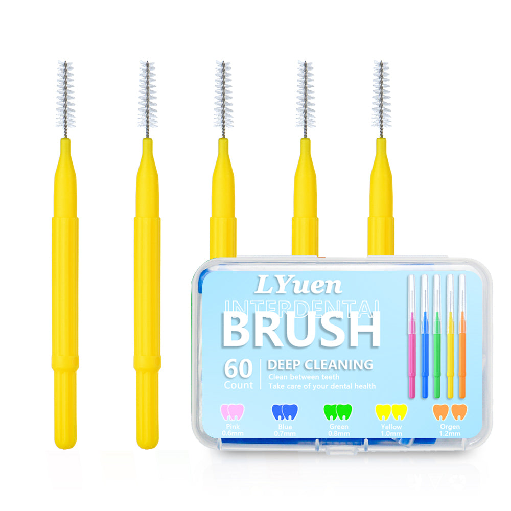 LYuen 5 Sizes Orthodontic Interdental Brushes – 60Pcs Extra Slim Dental Picks for Tight Gaps & Bridge Care, Thin Handle Design