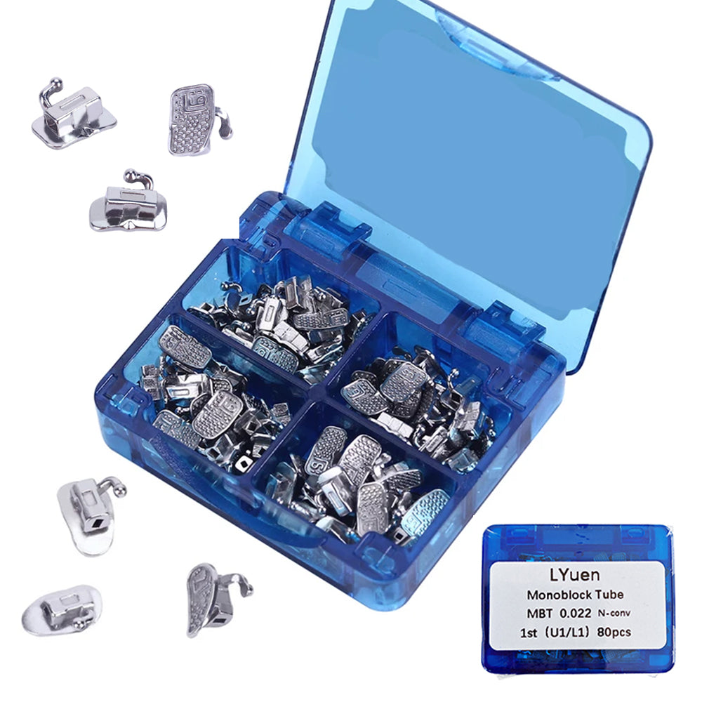 Orthdent 80Pcs/20Sets Orthodontic Buccal Tubes – Bondable Monoblock Single Non-Convertible Roth MBT 0.022″ System, Metal Adult Orthodontics Dentistry Tool