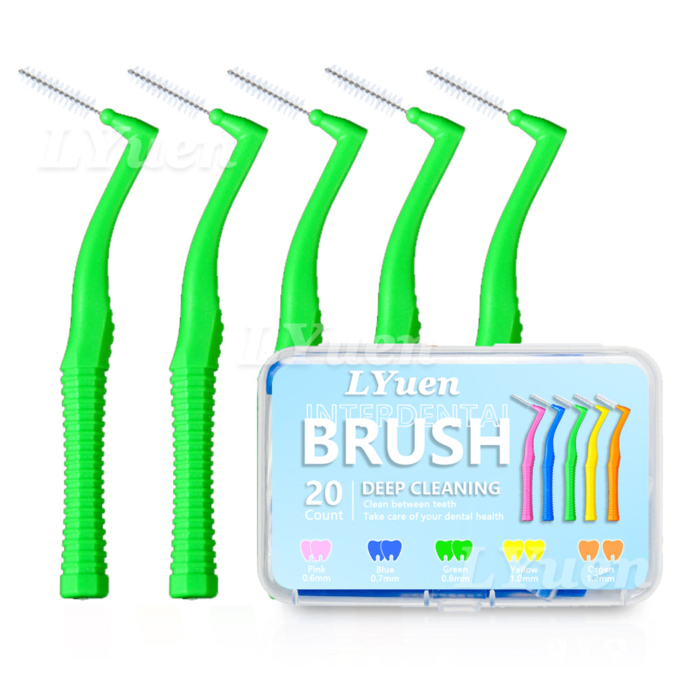 LYuen 20Pcs L-Shape Interdental Brush – Orthodontic Toothpick for Teeth Whitening, Easy Reach Back Molars