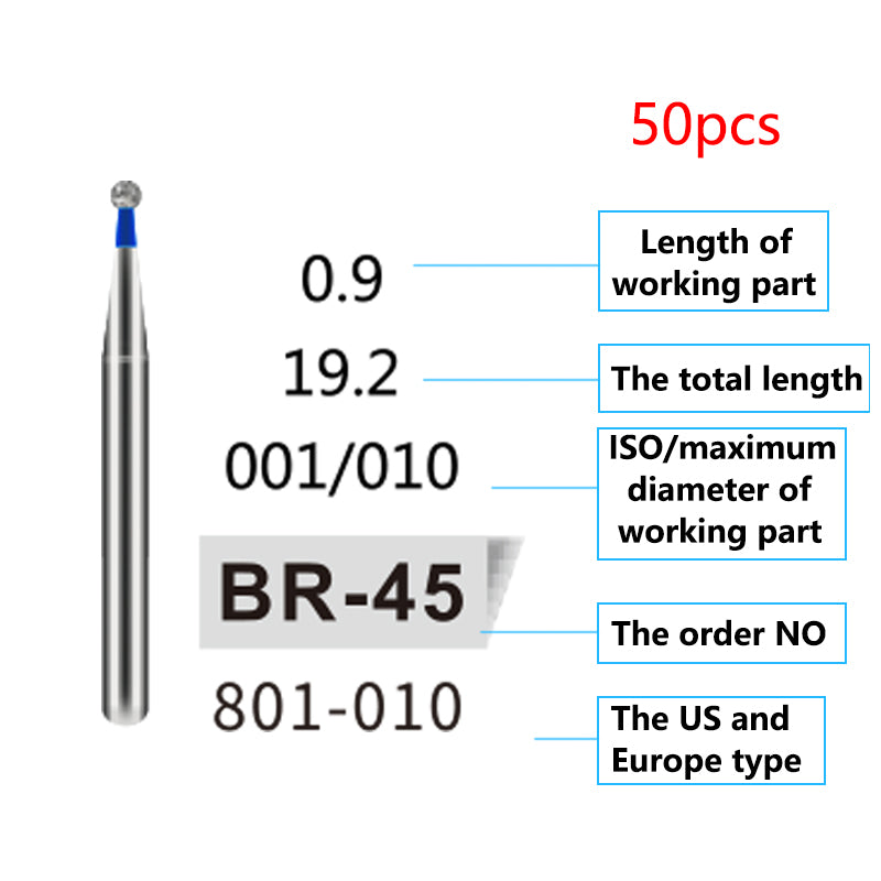 LYuen 50Pcs Dental Diamond Burs Set – FG 1.6mm High Speed Handpiece Burs, Polishing & Whitening Lab Material, Mixed Types Available (50 Burs Per Type)