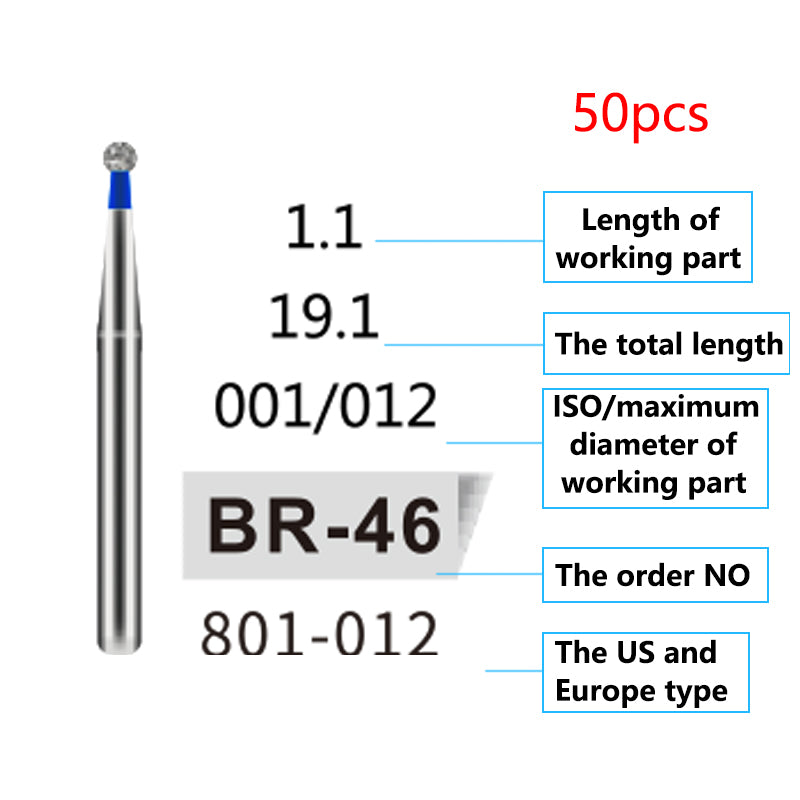 LYuen 50Pcs Dental Diamond Burs Set – FG 1.6mm High Speed Handpiece Burs, Polishing & Whitening Lab Material, Mixed Types Available (50 Burs Per Type)