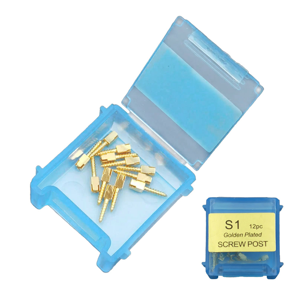 LYuen 24K Gold Plated Screw Post Kit Stainless Steel Medical Grade S/M/L/XL Full Sizes Dentist Endodontic Post Core Restoration 12pcs/Box