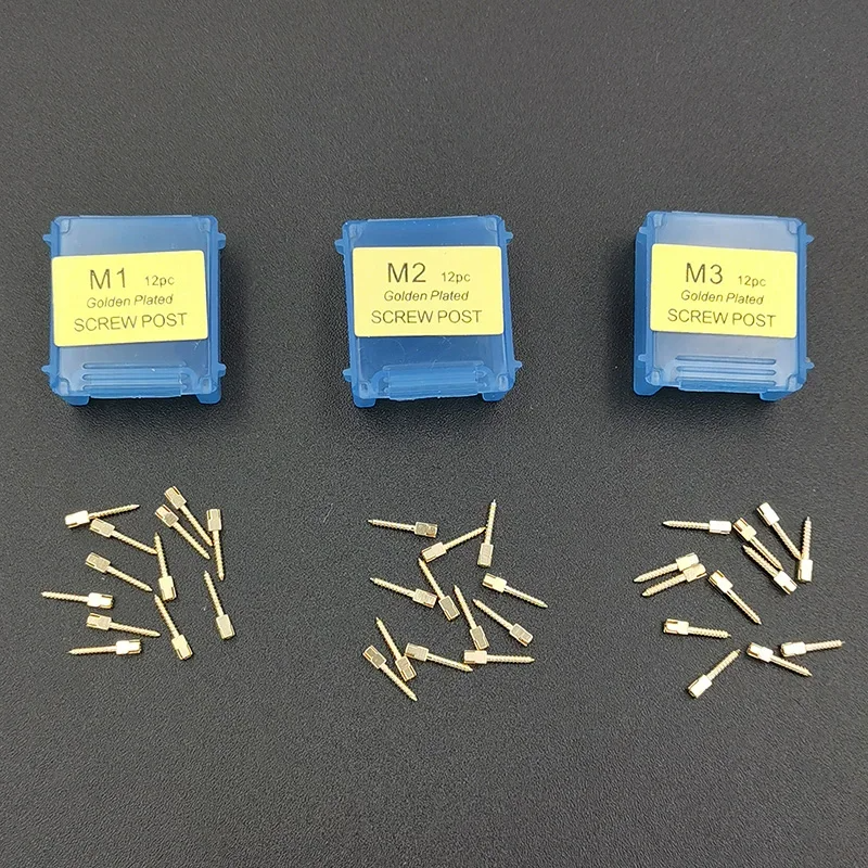 LYuen 24K Gold Plated Screw Post Kit Stainless Steel Medical Grade S/M/L/XL Full Sizes Dentist Endodontic Post Core Restoration 12pcs/Box