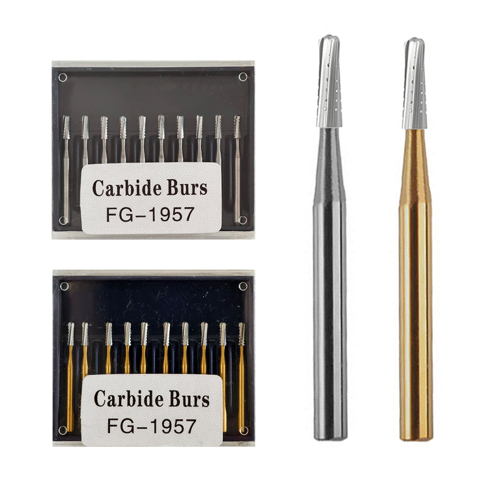 LYuen 10Pcs Dental Carbide Bur Set-FG1957/FG1958/FG557 Tungsten Steel Crown Metal Cutting Burs, High Speed Handpiece Dentistry Lab Tools (1.6mm)