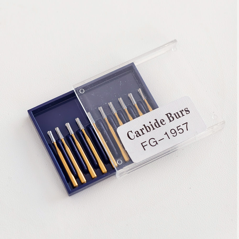 LYuen 10Pcs Dental Carbide Bur Set-FG1957/FG1958/FG557 Tungsten Steel Crown Metal Cutting Burs, High Speed Handpiece Dentistry Lab Tools (1.6mm)