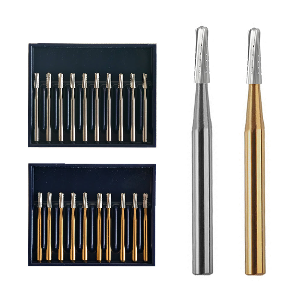 LYuen 10Pcs Dental Carbide Bur Set-FG1957/FG1958/FG557 Tungsten Steel Crown Metal Cutting Burs, High Speed Handpiece Dentistry Lab Tools (1.6mm)