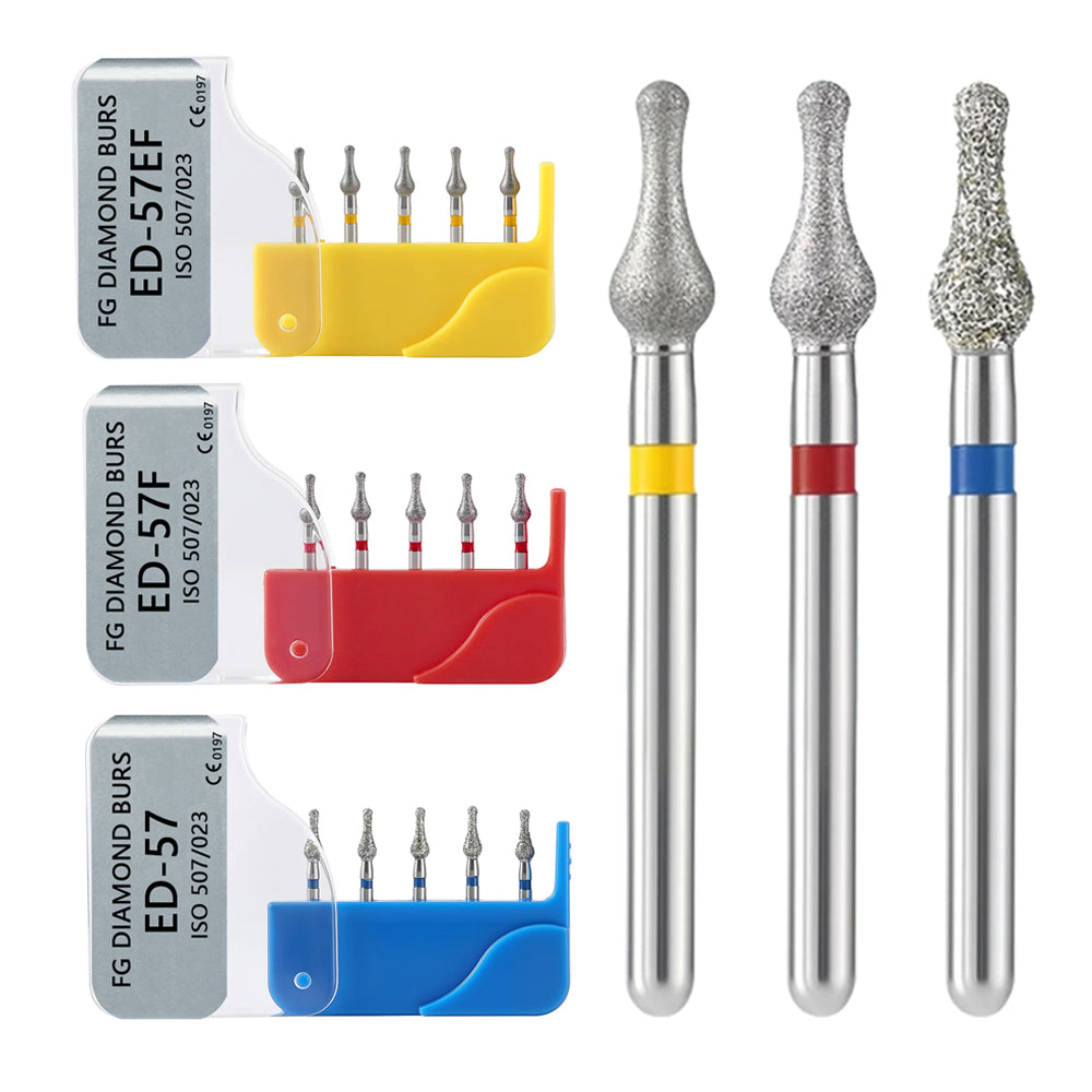 LYuen 5Pcs Dental Diamond Burs 893/507-023 – Medium/Fine/Extra Fine Grit, Special Shape for Crown Preparation & Tooth Trimming, FG 1.6mm High Speed Handpiece (2.3mm Head)