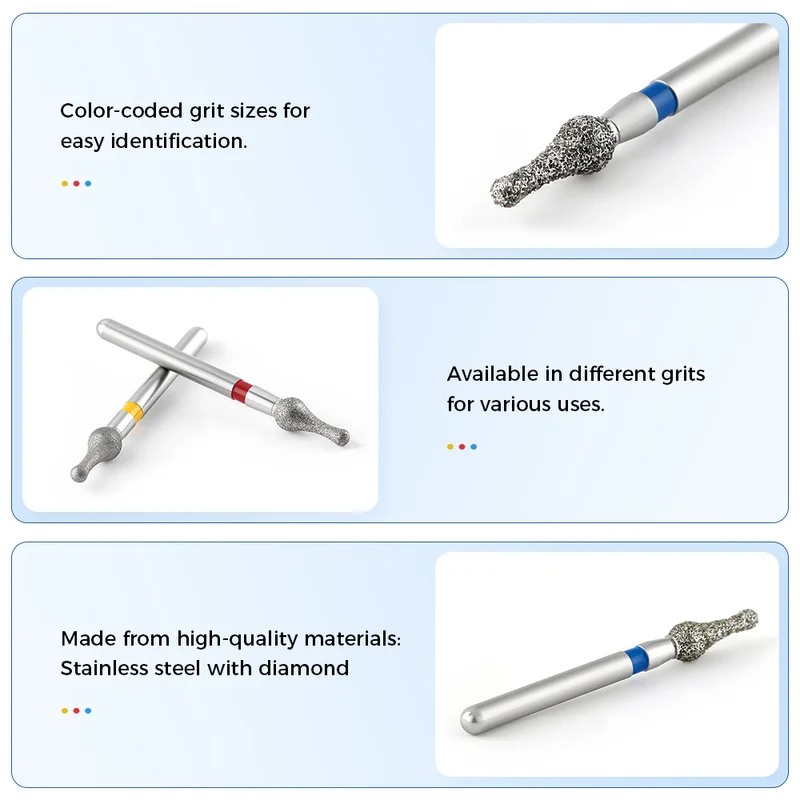 LYuen 5Pcs Dental Diamond Burs 893/507-023 – Medium/Fine/Extra Fine Grit, Special Shape for Crown Preparation & Tooth Trimming, FG 1.6mm High Speed Handpiece (2.3mm Head)