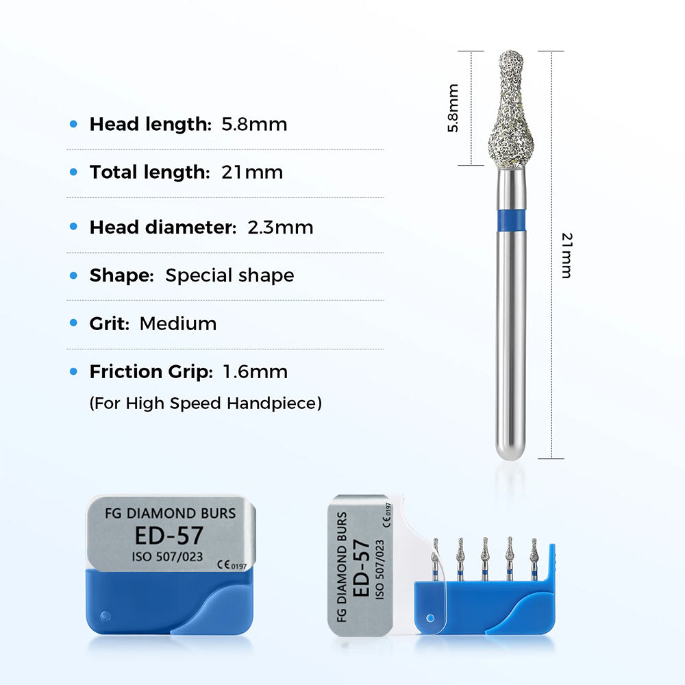 LYuen 5Pcs Dental Diamond Burs 893/507-023 – Medium/Fine/Extra Fine Grit, Special Shape for Crown Preparation & Tooth Trimming, FG 1.6mm High Speed Handpiece (2.3mm Head)