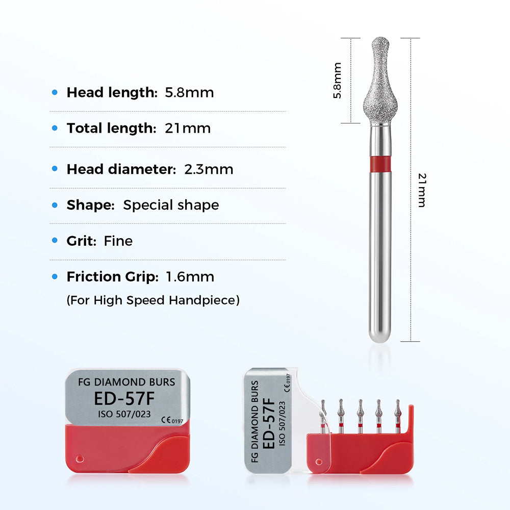 LYuen 5Pcs Dental Diamond Burs 893/507-023 – Medium/Fine/Extra Fine Grit, Special Shape for Crown Preparation & Tooth Trimming, FG 1.6mm High Speed Handpiece (2.3mm Head)