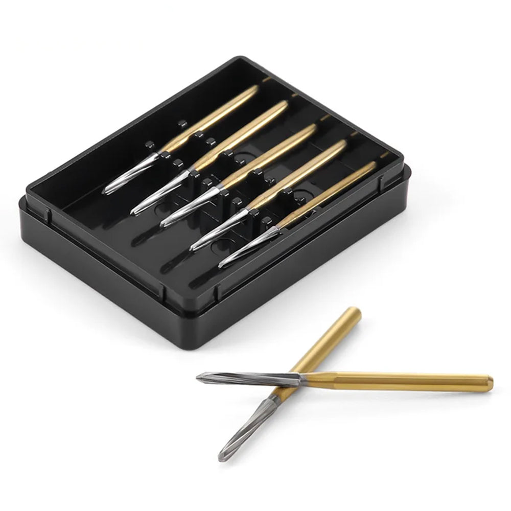 LYuen 5Pcs Endodontic Carbide Burs – FG 1.6mm Tungsten Steel Shaping Tool for High Speed Handpiece, Root Canal Access Preparations (21/25/28mm)