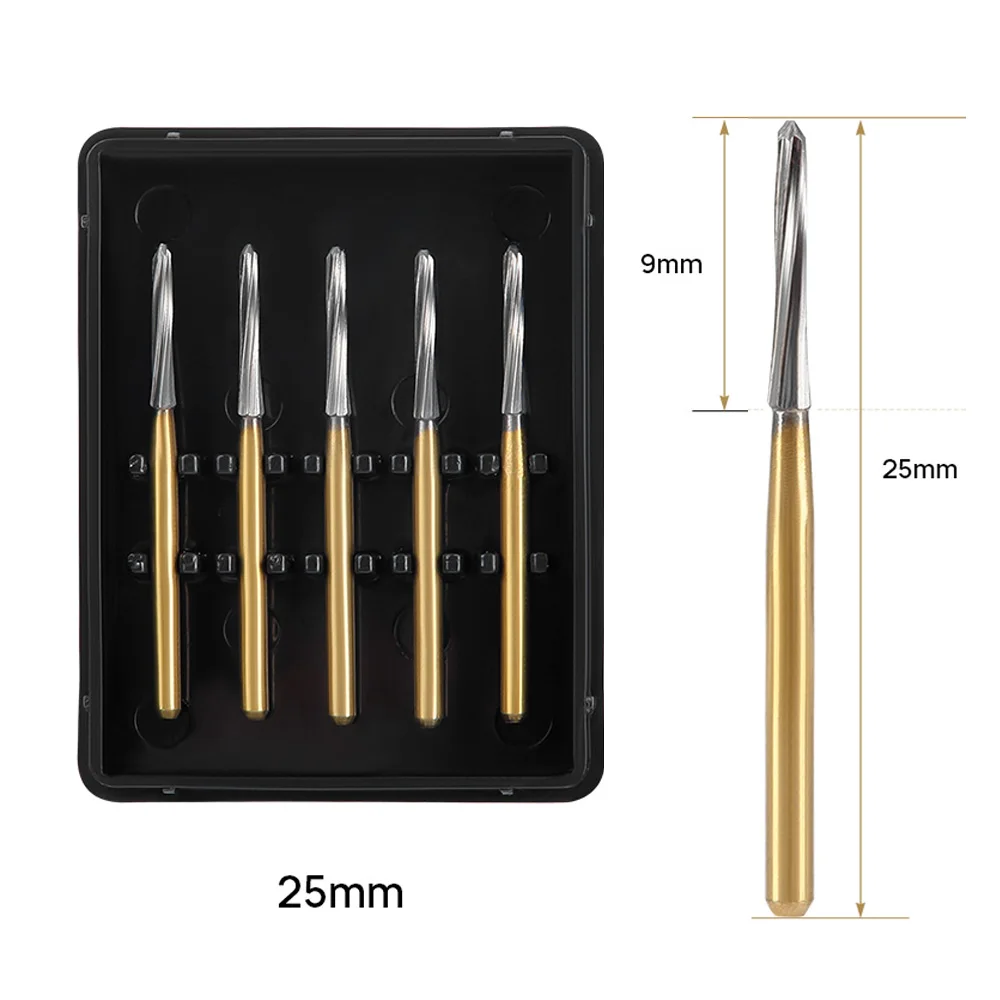 LYuen 5Pcs Endodontic Carbide Burs – FG 1.6mm Tungsten Steel Shaping Tool for High Speed Handpiece, Root Canal Access Preparations (21/25/28mm)
