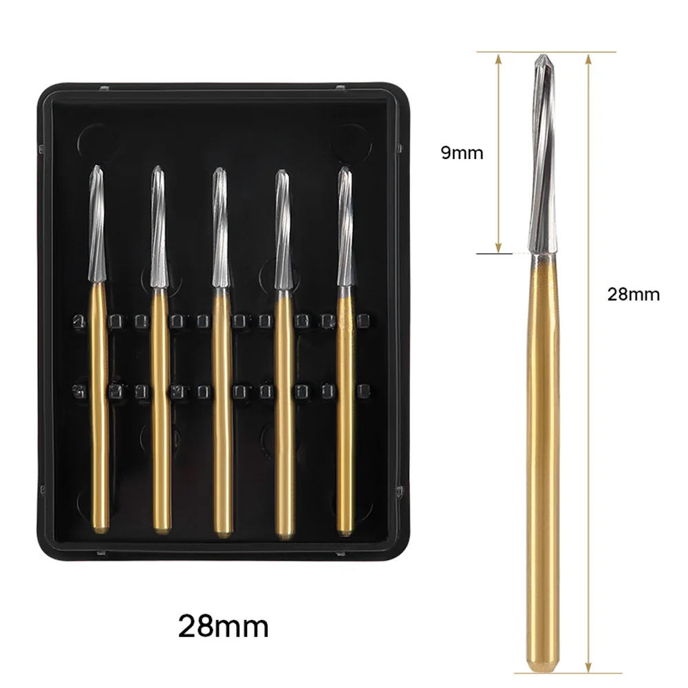 LYuen 5Pcs Endodontic Carbide Burs – FG 1.6mm Tungsten Steel Shaping Tool for High Speed Handpiece, Root Canal Access Preparations (21/25/28mm)
