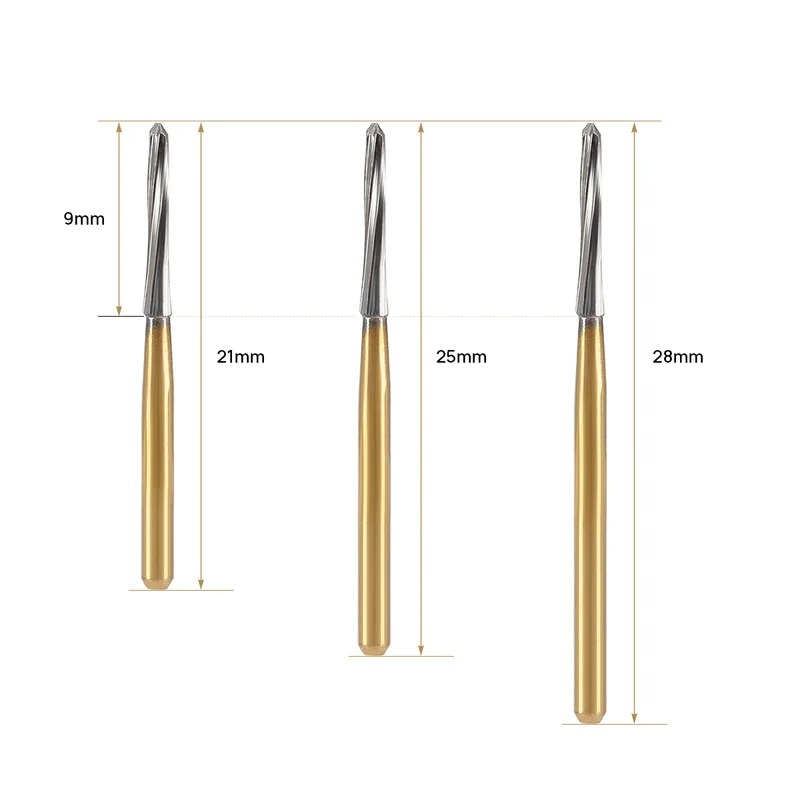 LYuen 5Pcs Endodontic Carbide Burs – FG 1.6mm Tungsten Steel Shaping Tool for High Speed Handpiece, Root Canal Access Preparations (21/25/28mm)