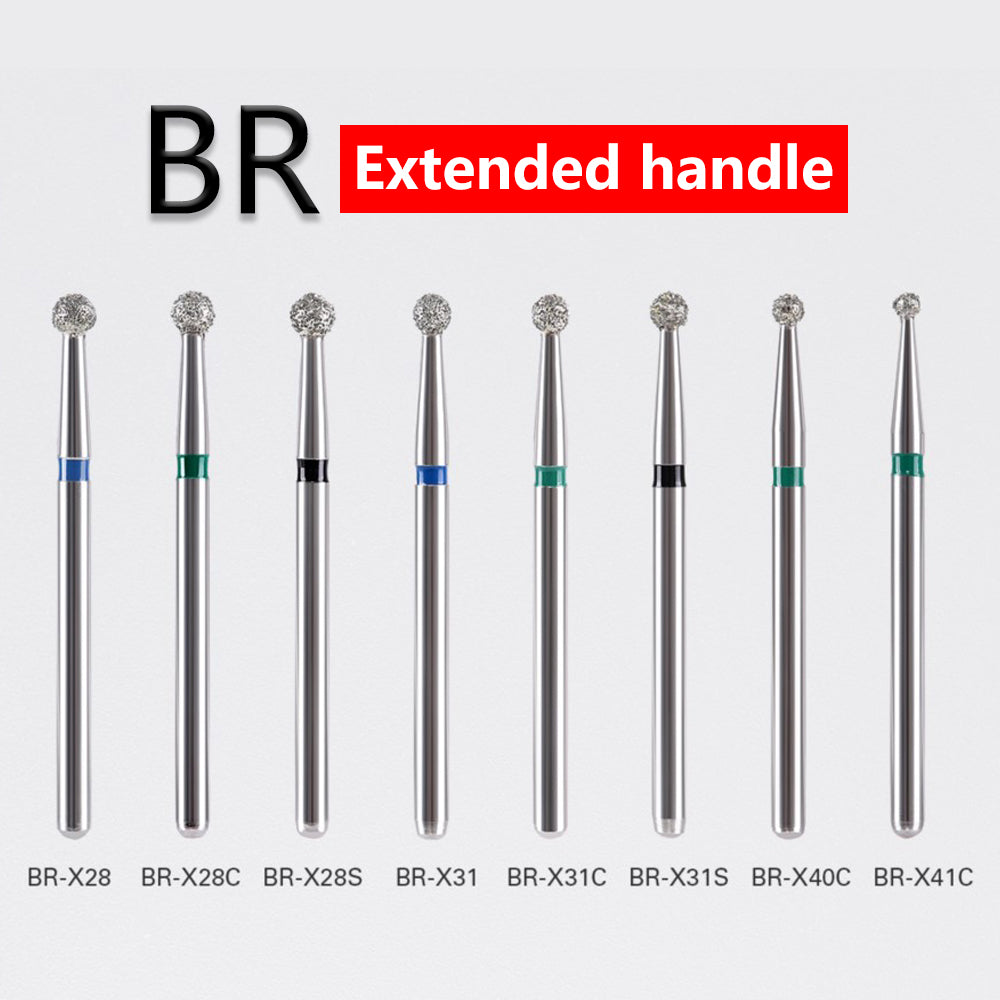 LYuen 10pcs Extra Long Diamond Burs – FG 1.6mm， 25mm Total Length for Deep Cavity & Crown Preparation, Natural Emery Powder Sharp Cutting, Dentistry Tools