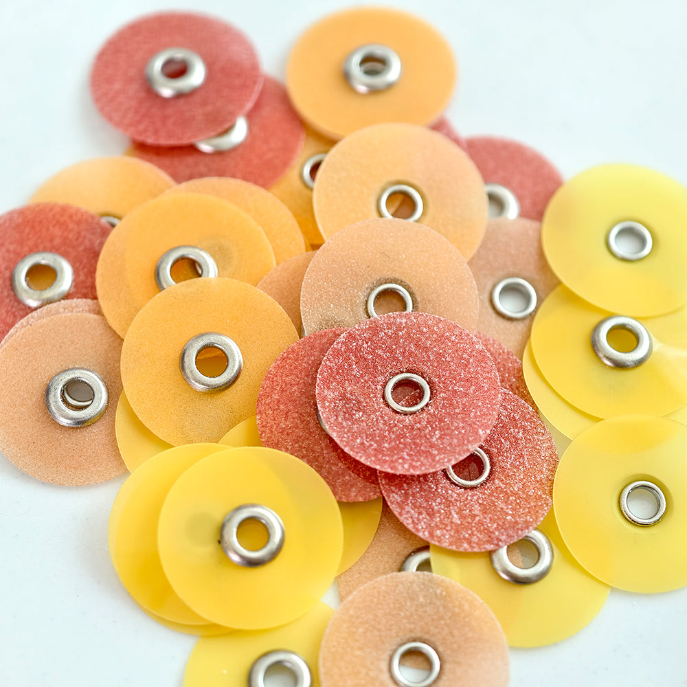 LYuen 40Pcs Dental Finishing & Polishing Discs Kit – 4-Color Grit System with 1PC RA 2.35mm Mandrel, Autoclavable for Composites/Ceramics/Glass Ionomer (1/2" & 3/8")