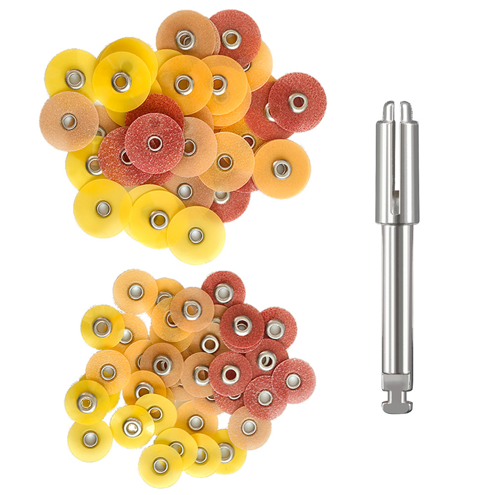 LYuen 40Pcs Dental Finishing & Polishing Discs Kit – 4-Color Grit System with 1PC RA 2.35mm Mandrel, Autoclavable for Composites/Ceramics/Glass Ionomer (1/2" & 3/8")