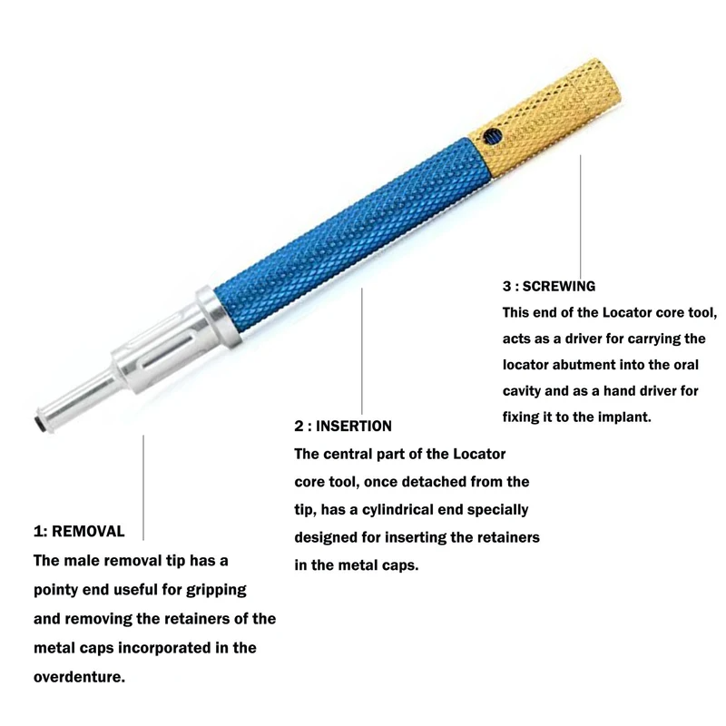 LYuen Locator Overdenture Attachment Tool Kit 3-in-1 Core Tool + Mixed Retention Inserts Dentist Implant Prosthodontics Restorative Instruments Set