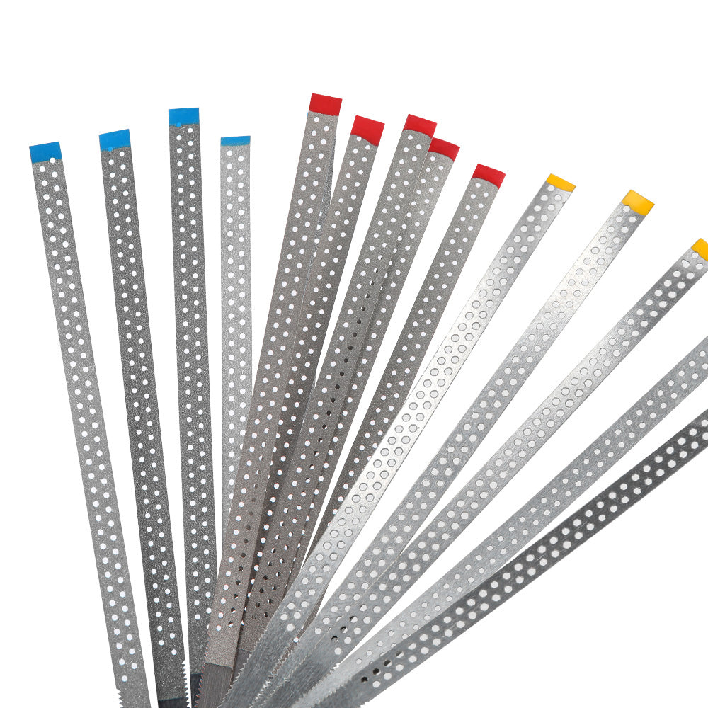 LYuen 5Pcs Dental Diamond Polishing Strips – Orthodontic IPR Strips for Interproximal Enamel Reduction, Blue Medium/Red Fine/Yellow Extra Fine, Stainless Steel with Diamond