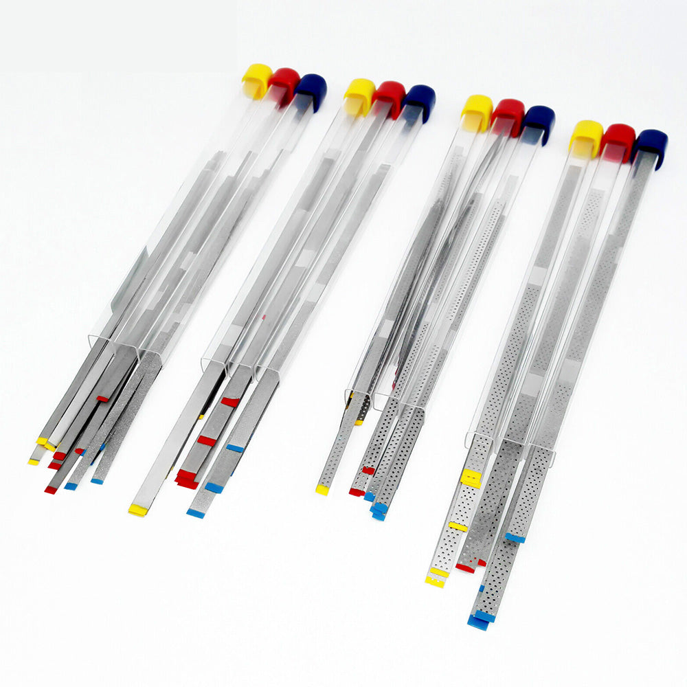 LYuen 5Pcs Dental Diamond Polishing Strips – Orthodontic IPR Strips for Interproximal Enamel Reduction, Blue Medium/Red Fine/Yellow Extra Fine, Stainless Steel with Diamond