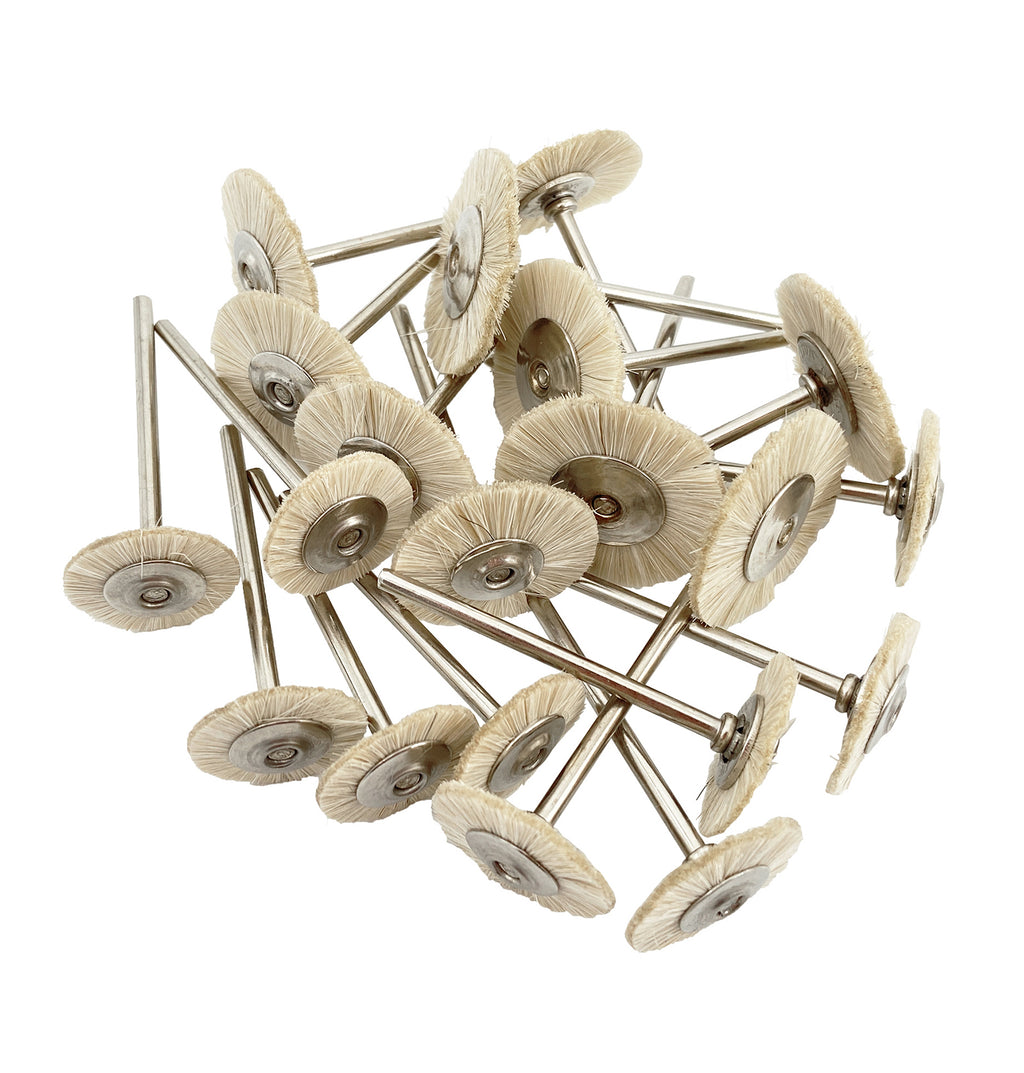 LYuen 10Pcs Dental Polishing Brush Wheel – Extra Soft White Goat Hair Rotary Tool, 2.35mm Shank for Dental Lab Low Speed Handpiece (19/22/25mm)