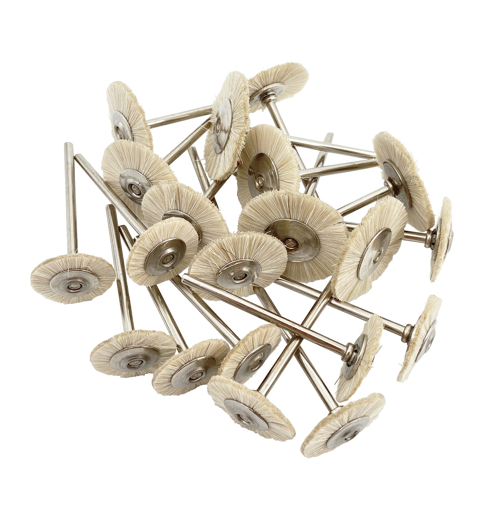 LYuen 10Pcs Dental Polishing Brush Wheel – Extra Soft White Goat Hair Rotary Tool, 2.35mm Shank for Dental Lab Low Speed Handpiece (19/22/25mm)