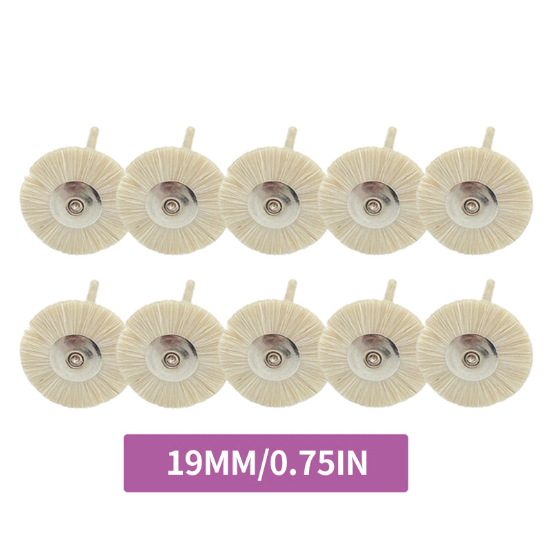 LYuen 10Pcs Dental Polishing Brush Wheel – Extra Soft White Goat Hair Rotary Tool, 2.35mm Shank for Dental Lab Low Speed Handpiece (19/22/25mm)