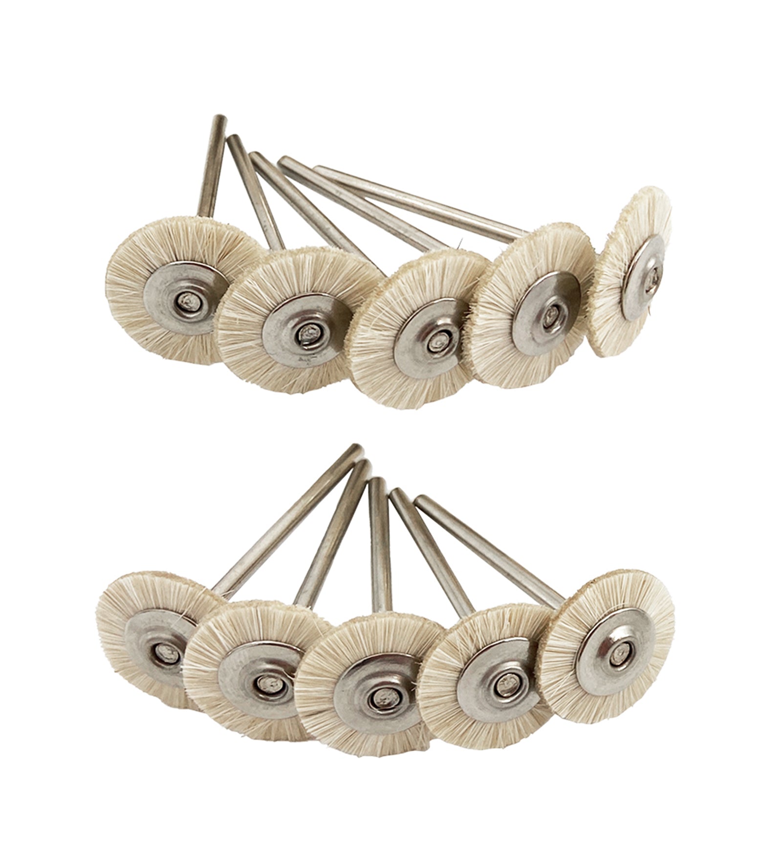 LYuen 10Pcs Dental Polishing Brush Wheel – Extra Soft White Goat Hair Rotary Tool, 2.35mm Shank for Dental Lab Low Speed Handpiece (19/22/25mm)