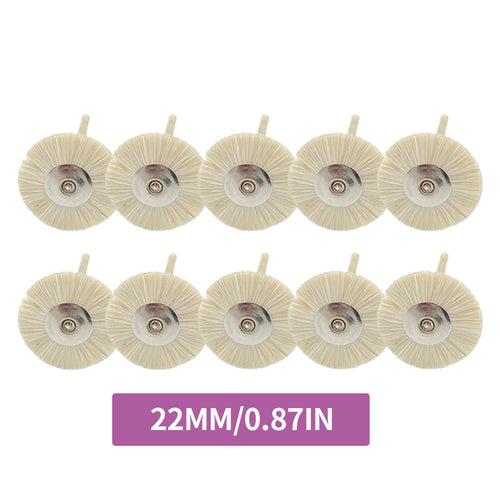 LYuen 10Pcs Dental Polishing Brush Wheel – Extra Soft White Goat Hair Rotary Tool, 2.35mm Shank for Dental Lab Low Speed Handpiece (19/22/25mm)
