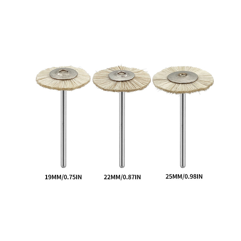 LYuen 10Pcs Dental Polishing Brush Wheel – Extra Soft White Goat Hair Rotary Tool, 2.35mm Shank for Dental Lab Low Speed Handpiece (19/22/25mm)