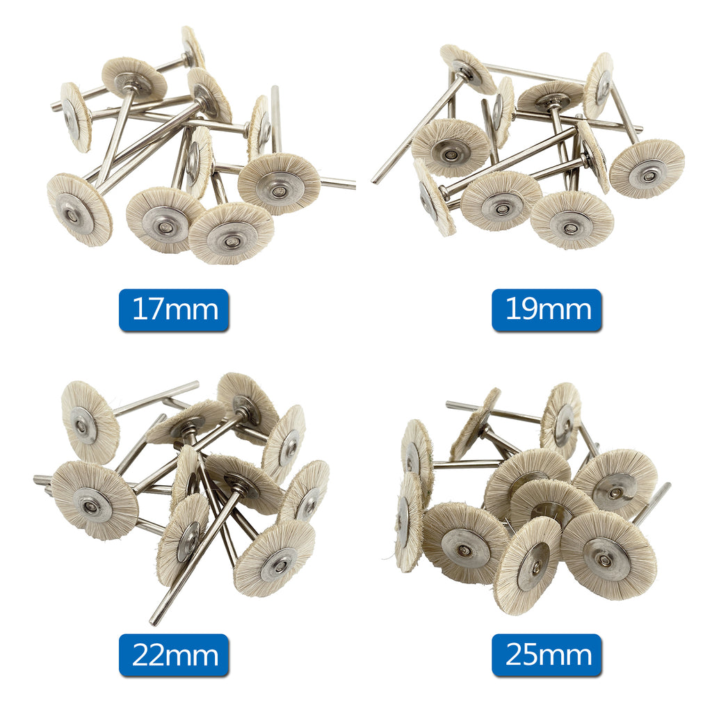 LYuen 10Pcs Dental Polishing Brush Wheel – Extra Soft White Goat Hair Rotary Tool, 2.35mm Shank for Dental Lab Low Speed Handpiece (19/22/25mm)