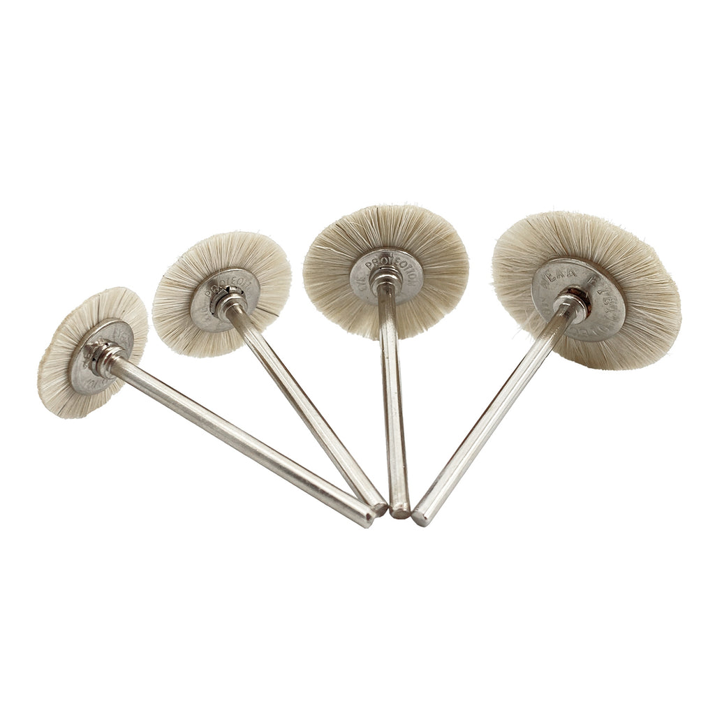 LYuen 10Pcs Dental Polishing Brush Wheel – Extra Soft White Goat Hair Rotary Tool, 2.35mm Shank for Dental Lab Low Speed Handpiece (19/22/25mm)