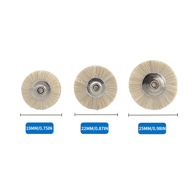 LYuen 10Pcs Dental Polishing Brush Wheel – Extra Soft White Goat Hair Rotary Tool, 2.35mm Shank for Dental Lab Low Speed Handpiece (19/22/25mm)