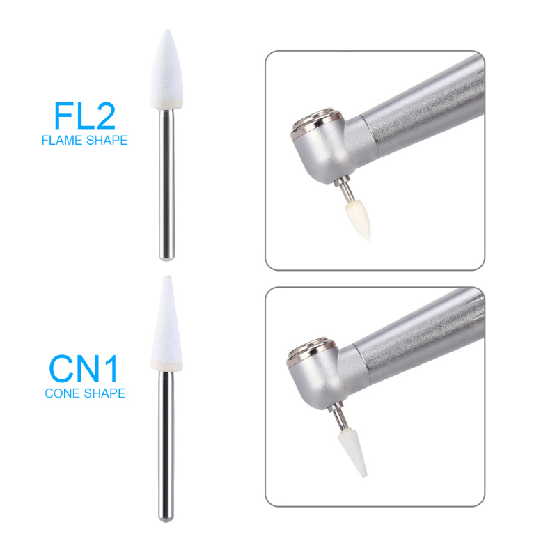 LYuen 12pcs Dental Polishing Stones – White Stone FG Burs Set Cone/Flame/Round Shapes, Abrasion Bur for High Speed Handpiece (1.6mm)